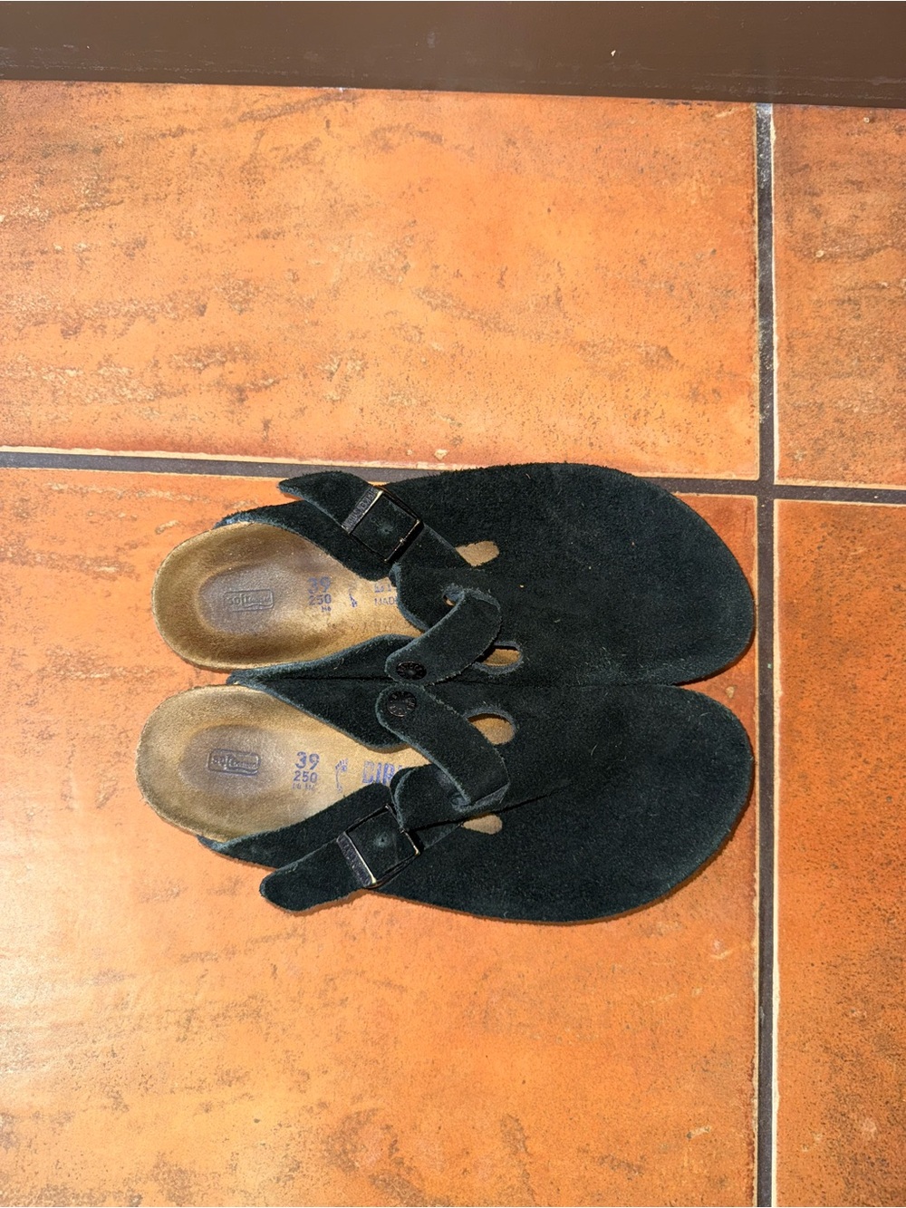 Birkenstock Black Suede Slip-On Clogs with Buckle